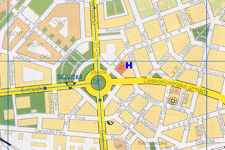 prague map with hotel Denisa location