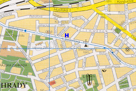 prague map with hotel Ariston location