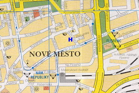 prague map with hotel Bila Labut location