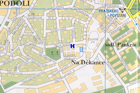 prague map with hostel Podoli-Block D location