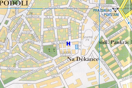 prague map with hostel Podoli-Block E location
