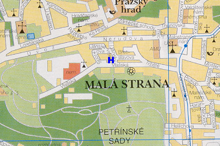 prague map with hotel Sax location