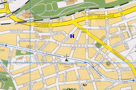 prague map with hotel Bily Lev location