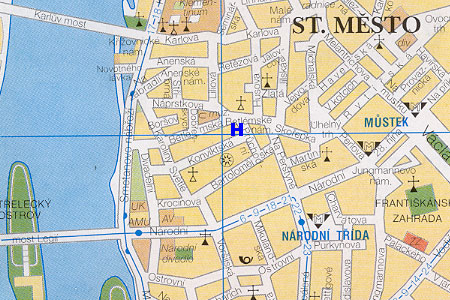prague map with hotel Betlem Club location