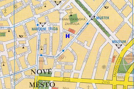 prague map with hotel U Suteru location