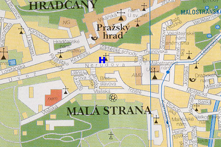 prague map with pension Dum U Tri Houslicek location