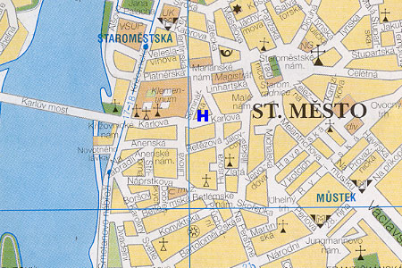 prague map with hotel U Zlate Studny location