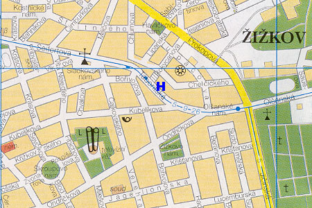 prague map with hotel Golden City location