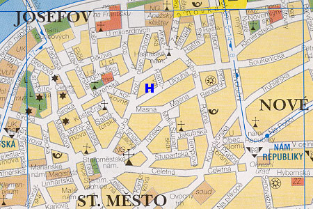 prague map with hotel Antik location