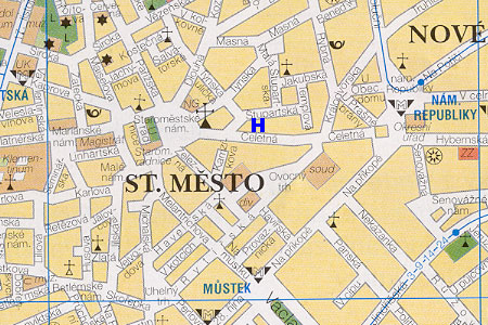 prague map with pension U Zlateho Jelena location