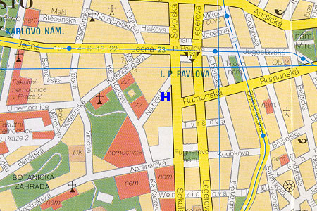 prague map with hotel Prague Lion location