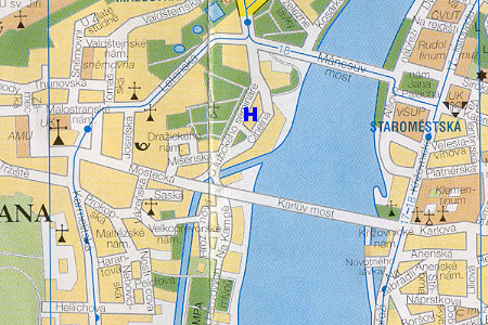 prague map with hotel U Pava location