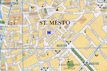 prague map with pension Tara location