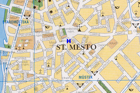 prague map with hotel Residence Apostolic location